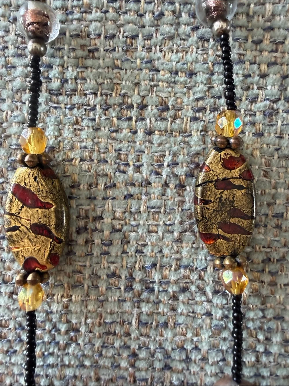 Handcrafted Multicolor Glass Bead Statement Necklace - Gold & Amber Accents